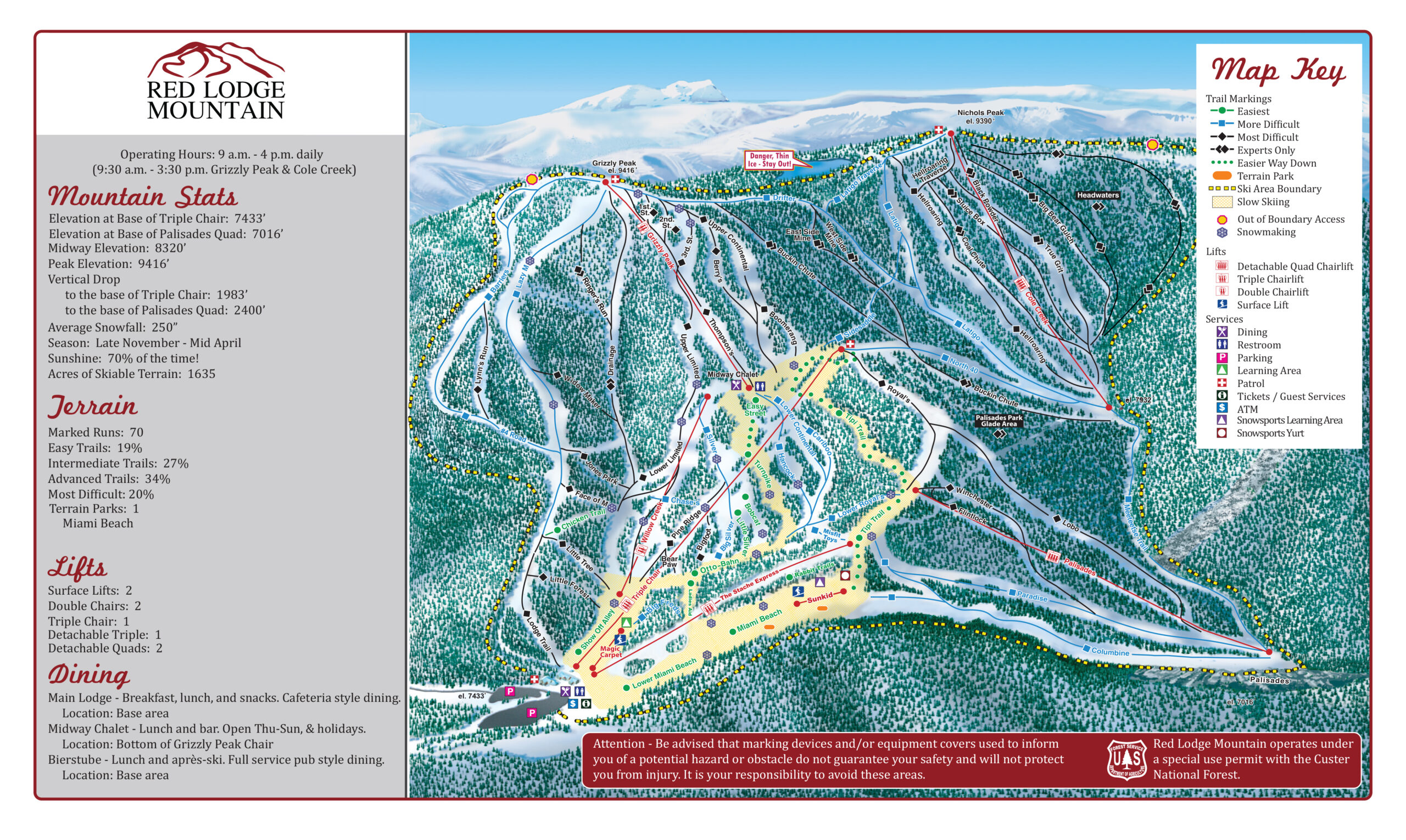 Red Lodge, Montana Ski Trail Map Women's Base Layers